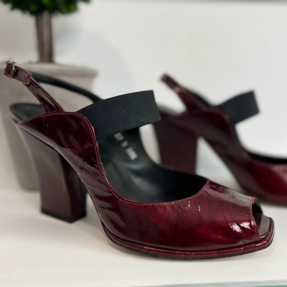 RED Chunky Block Heels With Adjustable Strap